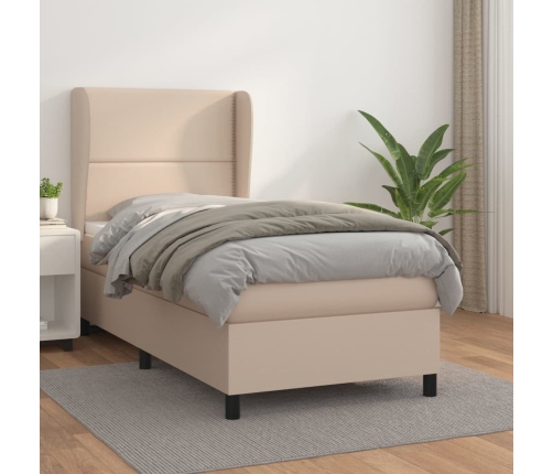 Cama box spring con colchón cuero sintético capuchino 90x200 cm