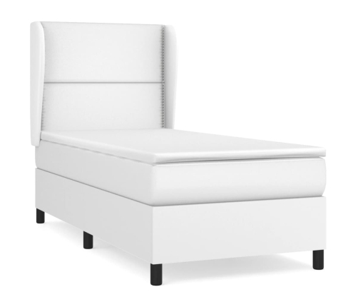 Cama box spring con colchón cuero sintético blanco 100x200 cm