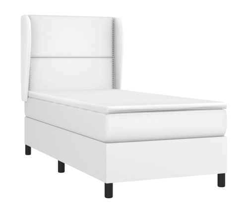 Cama box spring con colchón cuero sintético blanco 100x200 cm