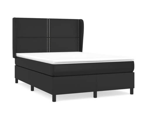 Cama box spring con colchón cuero sintético negro 140x190 cm