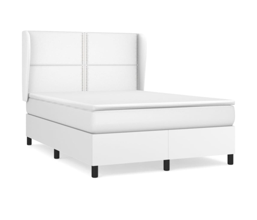 Cama box spring con colchón cuero sintético blanco 140x190 cm