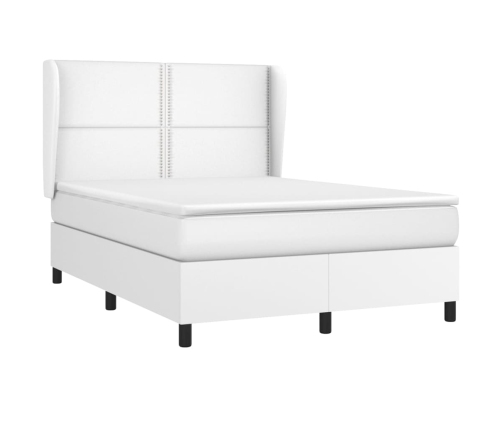 Cama box spring con colchón cuero sintético blanco 140x190 cm