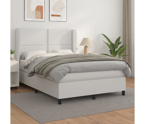 Cama box spring con colchón cuero sintético blanco 140x190 cm