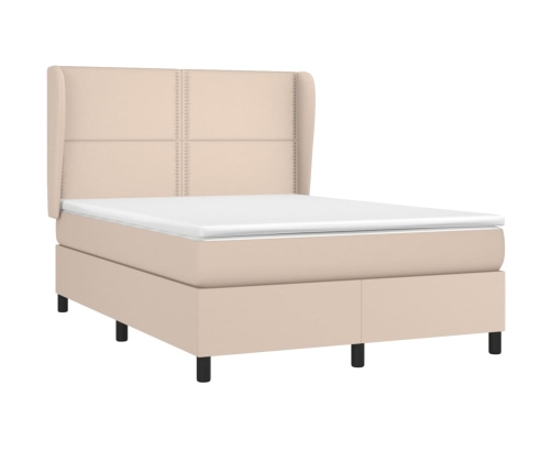 Cama box spring con colchón cuero sintético capuchino 140x190cm