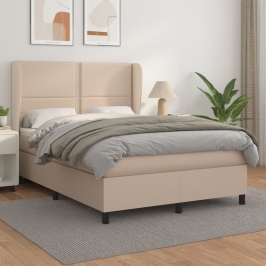 Cama box spring con colchón cuero sintético capuchino 140x190cm