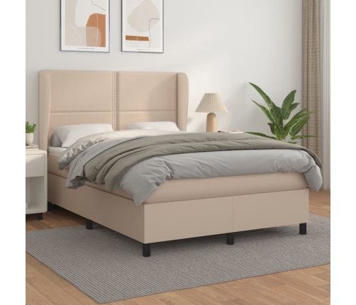Cama box spring con colchón cuero sintético capuchino 140x190cm