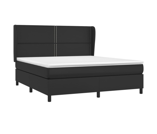 Cama box spring con colchón cuero sintético negro 160x200 cm