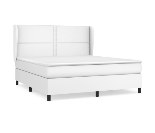 Cama box spring con colchón cuero sintético blanco 160x200 cm