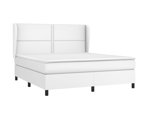 Cama box spring con colchón cuero sintético blanco 160x200 cm