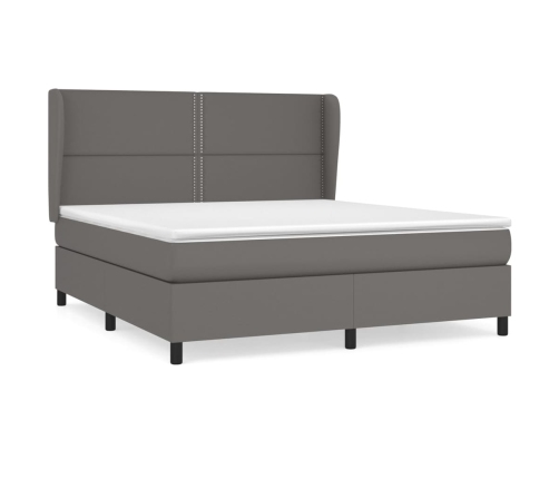 Cama box spring con colchón cuero sintético gris 160x200 cm