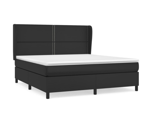 Cama box spring con colchón cuero sintético negro 180x200 cm