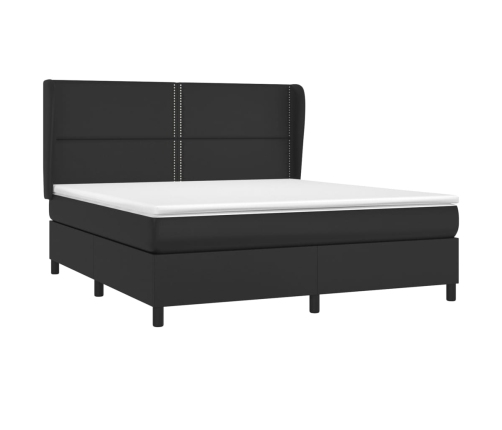 Cama box spring con colchón cuero sintético negro 180x200 cm