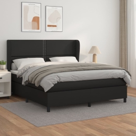 Cama box spring con colchón cuero sintético negro 180x200 cm