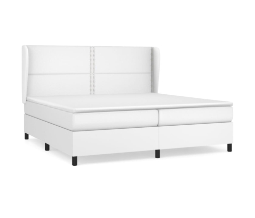 Cama box spring con colchón cuero sintético blanco 200x200 cm