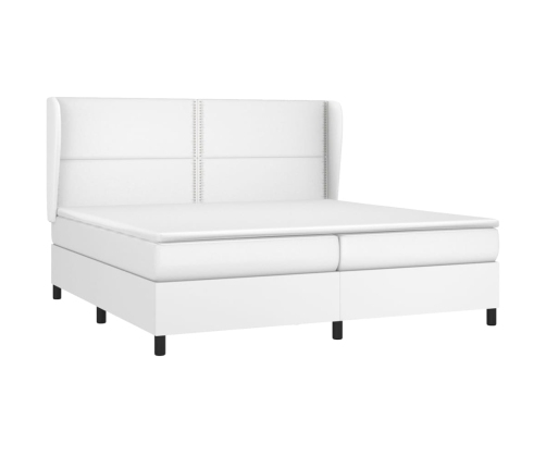 Cama box spring con colchón cuero sintético blanco 200x200 cm