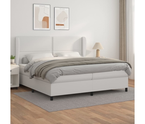 Cama box spring con colchón cuero sintético blanco 200x200 cm