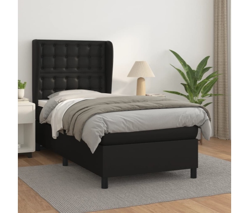 Cama box spring con colchón cuero sintético negro 80x200 cm