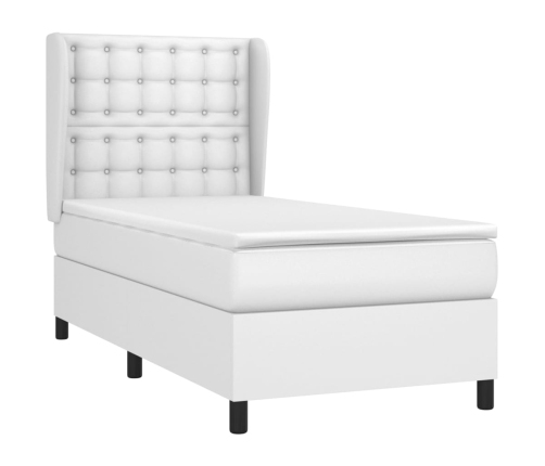 Cama box spring con colchón cuero sintético blanco 80x200 cm