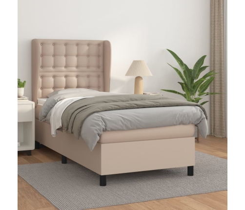 Cama box spring con colchón cuero sintético capuchino 80x200 cm