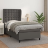 Cama box spring con colchón cuero sintético gris 90x190 cm