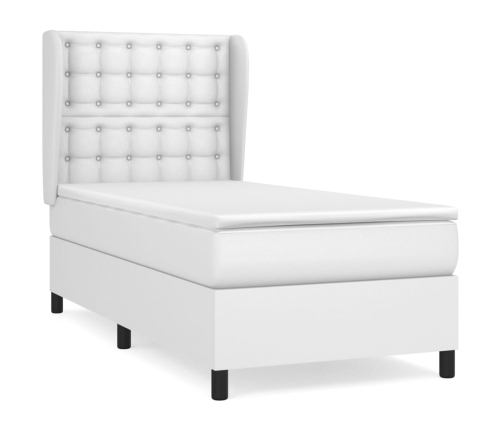 Cama box spring con colchón cuero sintético blanco 90x190 cm