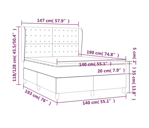 Cama box spring con colchón cuero sintético negro 140x190 cm