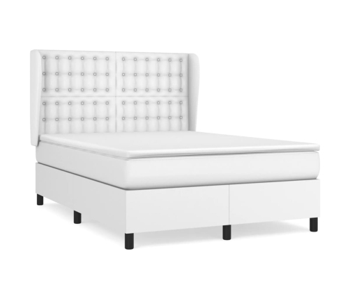 Cama box spring con colchón cuero sintético blanco 140x190 cm