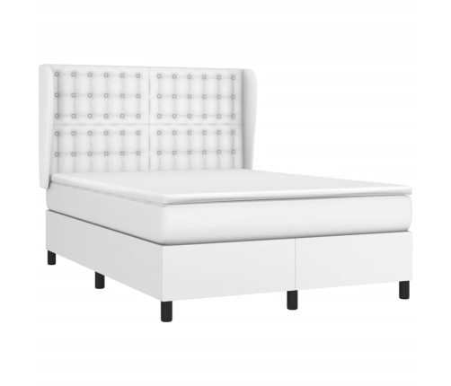 Cama box spring con colchón cuero sintético blanco 140x190 cm