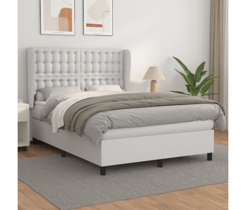 Cama box spring con colchón cuero sintético blanco 140x190 cm