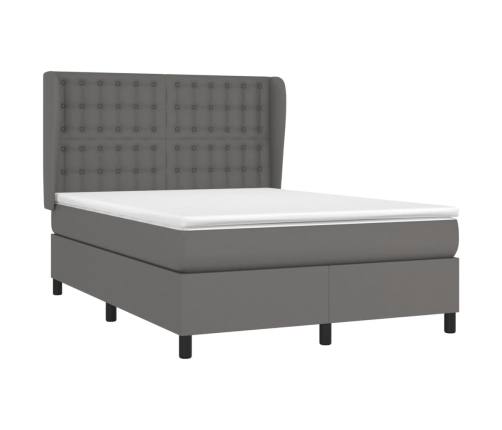 Cama box spring con colchón cuero sintético gris 140x190 cm