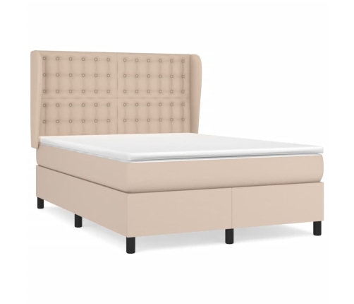 Cama box spring con colchón cuero sintético capuchino 140x190cm