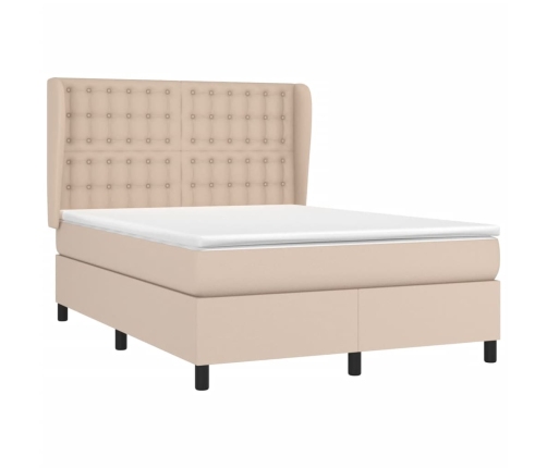 Cama box spring con colchón cuero sintético capuchino 140x190cm