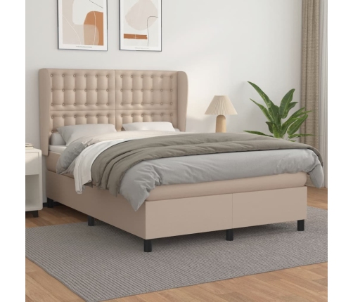 Cama box spring con colchón cuero sintético capuchino 140x190cm