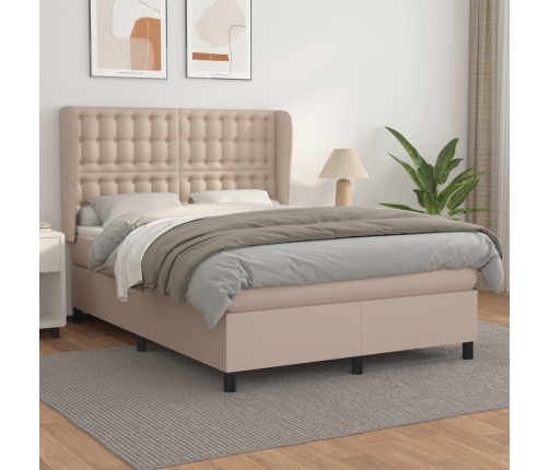 Cama box spring con colchón cuero sintético capuchino 140x200cm