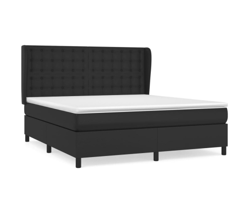 Cama box spring con colchón cuero sintético negro 160x200 cm