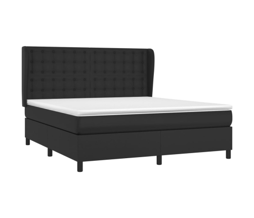 Cama box spring con colchón cuero sintético negro 160x200 cm