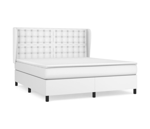 Cama box spring con colchón cuero sintético blanco 160x200 cm