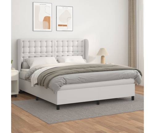 Cama box spring con colchón cuero sintético blanco 160x200 cm