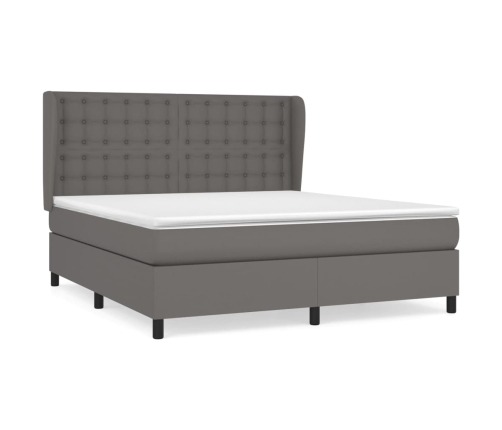 Cama box spring con colchón cuero sintético gris 160x200 cm