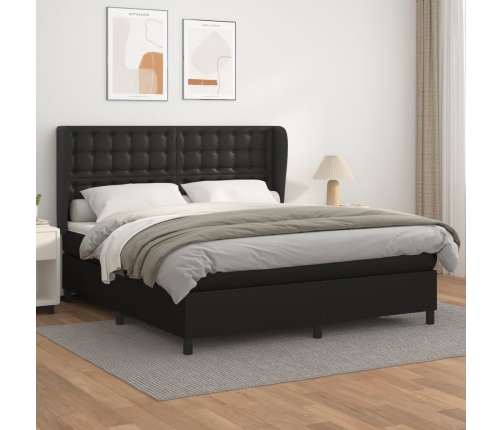 Cama box spring con colchón cuero sintético negro 180x200 cm