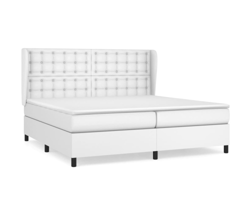 Cama box spring con colchón cuero sintético blanco 200x200 cm