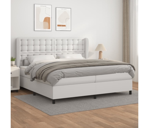 Cama box spring con colchón cuero sintético blanco 200x200 cm