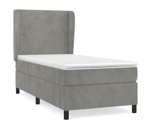 Cama box spring con colchón terciopelo gris claro 80x200 cm