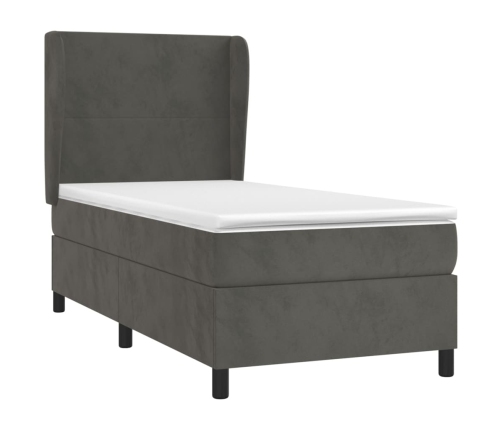 Cama box spring con colchón terciopelo gris oscuro 80x200 cm