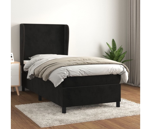 Cama box spring con colchón terciopelo negro 100x200 cm