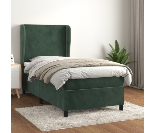 Cama box spring con colchón terciopelo verde oscuro 100x200 cm