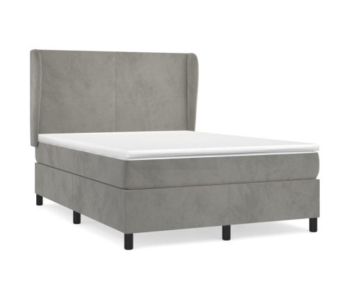 Cama box spring con colchón terciopelo gris claro 140x190 cm