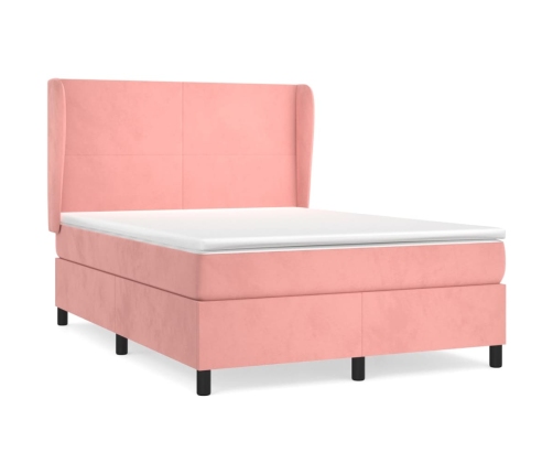 Cama box spring con colchón terciopelo rosa 140x190 cm