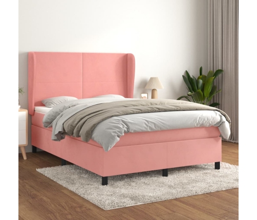 Cama box spring con colchón terciopelo rosa 140x190 cm