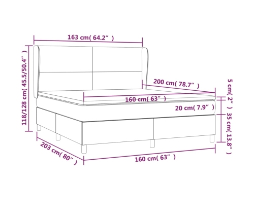 Cama box spring con colchón terciopelo gris claro 160x200 cm